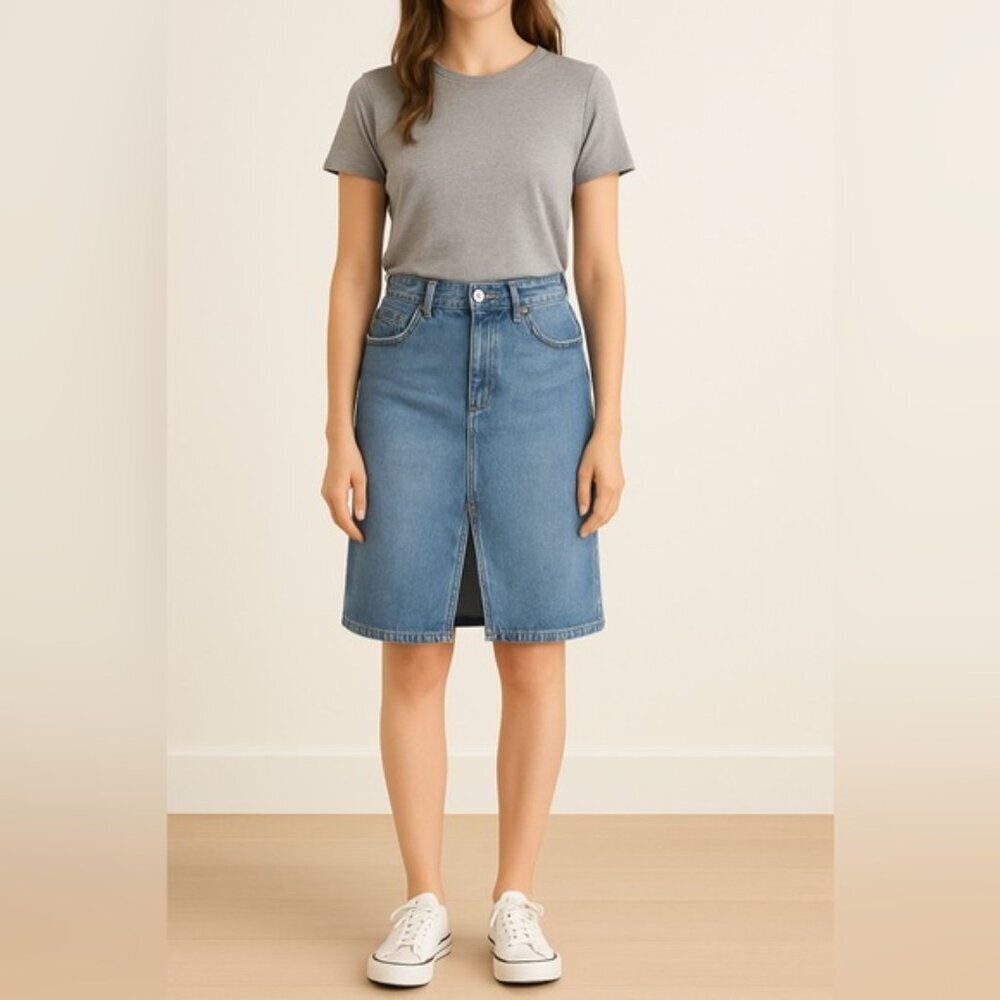 Pilcro and the Letterpress Denim Midi Skirt Size 6 Petite